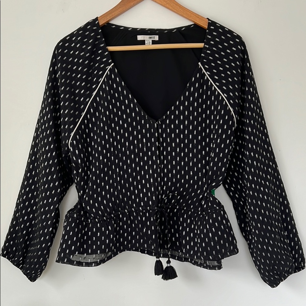 Silver Black Jacket top with tassels piping hook eye closure